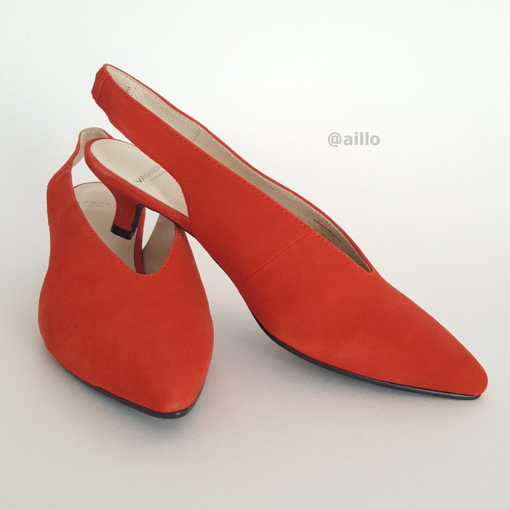 VAGABOND Minna Tangerine Suede Pointed Kitten Heel Shoes